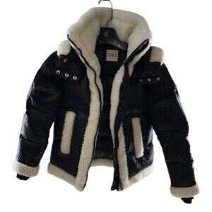 $495 SAM. Girls’ Carmen Faux Fur-Trimmed Down Puffer Jacket Black  Sz 14 Kids XL